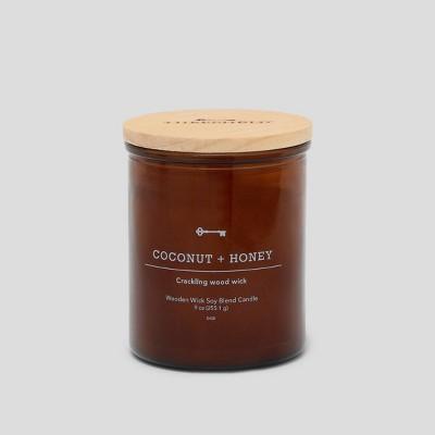 9oz Lidded Glass Jar Crackling Wooden Wick Candle Coconut & Honey - Threshold™
