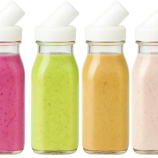 kitchentoolz Salad Dressing Shaker Bottle - 12oz Glass Salad Dressing Dispenser Container with Silicone Pour Spout for Sauces, Ranch, and Marinades - Pack of 6