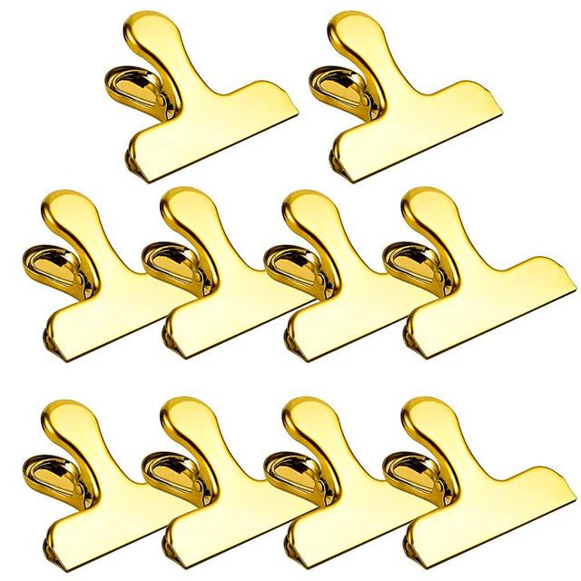 Chip Bag Clips Large Golden Stainless Steel Air Tight Bag Clip Perfect for Kitchen &Office(10 pack) (GSJ-10)