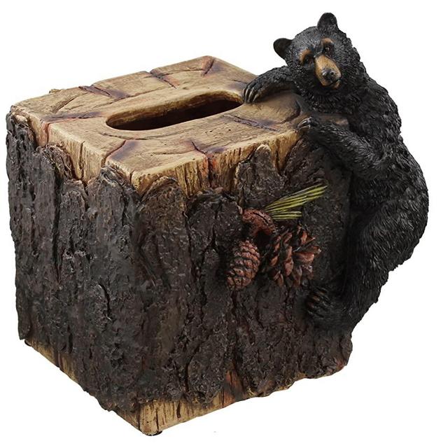 Decorative Black Bear/Pinecone Rustic Square Tissue Box Cover