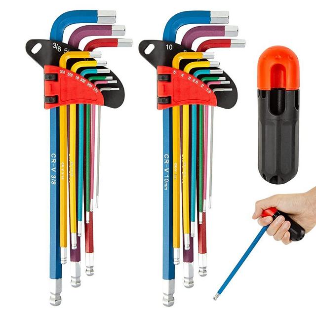 X5ive 18-Piece Hex Key allen wrenchs sets, Long Arm Ball End Allen Wrench Set, Durable Color Hex L-Wrench Tools, T-Handle 1.5mm-10mm, 1/16-3/8 for Household DIY