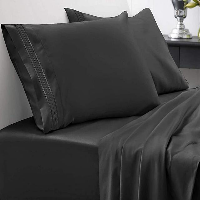 1800 Thread Count Sheet Set – Soft Egyptian Quality Brushed Microfiber Hypoallergenic Sheets – Luxury Bedding Set with Flat Sheet, Fitted Sheet, 2 Pillow Cases, Queen, Black