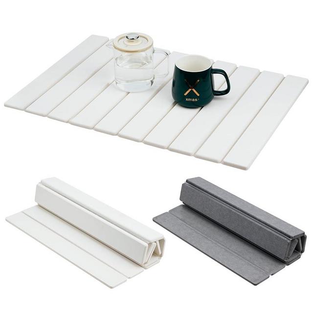2pcs Large Stone Dish Drying Mats for Kitchen Counter 24"(L)×16"(W) Eco-Friendly Absorbent Diatomaceous Earth Mats for Dishes Bottles Cups Match Any Countertop White and Gray