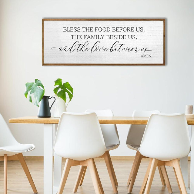 Bless the Food Before Us Wall Decor Sign 40"X15" Large Rustic Farmhouse Dining Room Wooden Framed Signs Modern Kitchen Vintage Home Inspirational Wall Art Hanging Decoration (Wood)