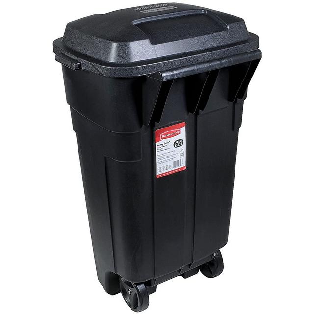 Rubbermaid Roughneck Heavy-Duty Wheeled Trash Can, 34-Gallon, Black