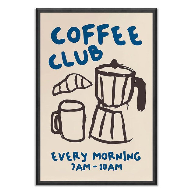 Kitchen Canvas Wall Art - Funky Kitchen Pictures, Vintage Coffee Artwork, Modern Coffee Bar Decor, Retro Skeleton Cafe Shop Pictures - 16x24in Unframed