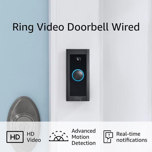 Ring Video Doorbell Wired – Convenient, essential features in a compact design, pair with Ring Chime to hear audio alerts in your home (existing doorbell wiring required) - 2021 release