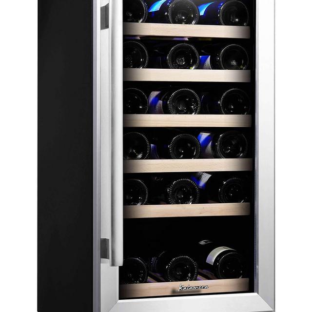 Kalamera 15'' Wine Cooler 30 Bottle with Stainless Steel & Double-Layer Tempered Glass Door
