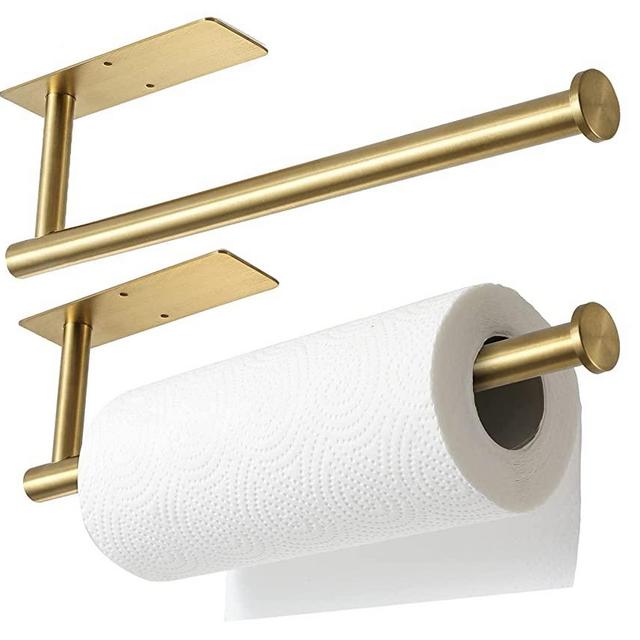 theaoo 2 Packs Paper Towel Holder - Under Cabinet Paper Towel Holder for Kitchen, Adhesive Paper Towel Roll Rack for Bathroom Towel, Wall Mounted Matte Black Paper Towel Rack, SUS304 Stainless Steel