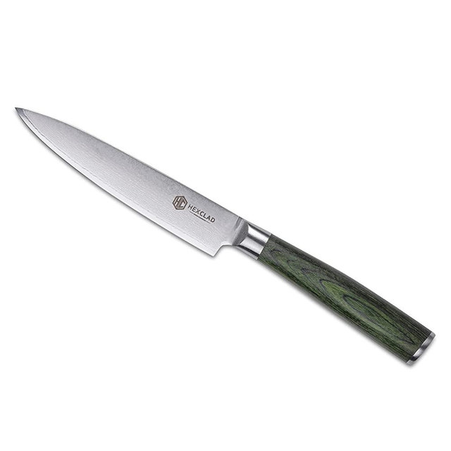 HexClad 5” Utility Knife Japanese Damascus Stainless Steel Full Tang With Pakkawood Handle