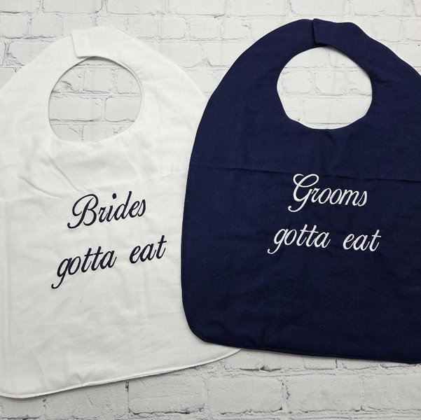Wedding Bibs- Navy and White- Bride and Groom Gotta Eat
