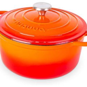 Cast Iron Pot with Lid – Non-Stick Ovenproof Enamelled Casserole Pot, Oven Safe up to 500° F – Sturdy Dutch Oven Cookware – Orange, 5-Quart, 24cm – by Nuovva