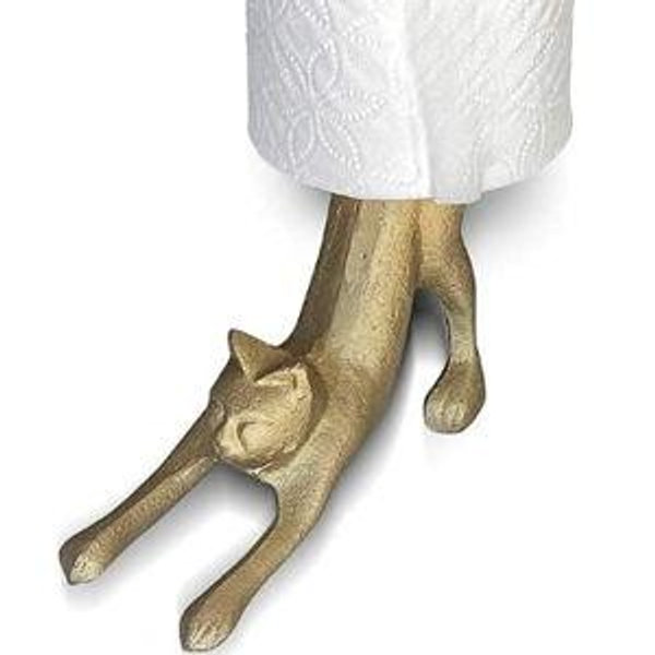 WallCharmers Gold Paper Towel Holder, Metal Toilet or Kitchen Paper Holder for Floor or Countertop, Gold Cat