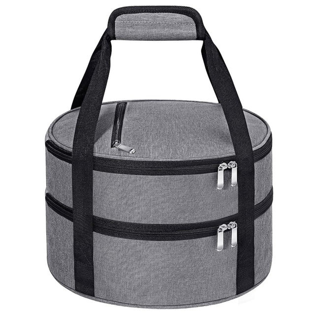 MIAOJIE Round Double Insulated Casserole Carrier, Pie Carrier Bag, Portable Casserole Carrier for Hot or Cold Food Lunch Tote, Lunch Bag for Parties Picnic, Fits 12.5" Baking Dish, Grey