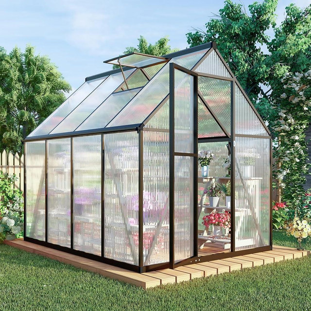 Jiliusure 6 x 8 FT Greenhouse for Outdoors,Aluminum Large Walk-in Greenhouse,Dark Gray