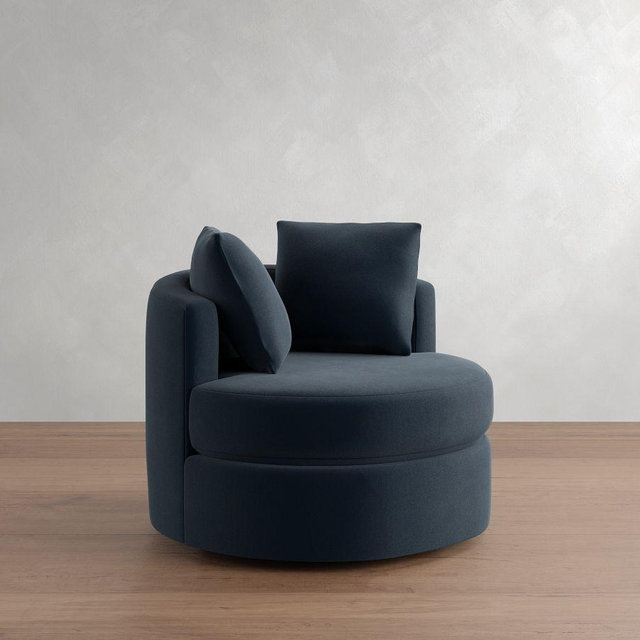 Balboa Upholstered Swivel Armchair, High PRFContract Grade, PRFEverydayvelvet™ Ink Blue