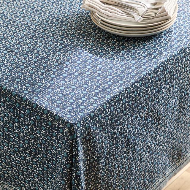 Jude Block Print Tablecloth, Blue