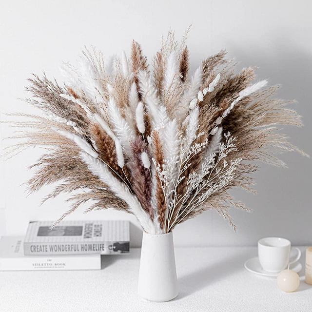 WILD AUTUMN 80PCS Natural Dried Pampas Grass Bouquet,Boho Home Decor Bouquet, Phragmites Dried Flowers,Bouquet for Wedding Floral Arrangements Home Decorations