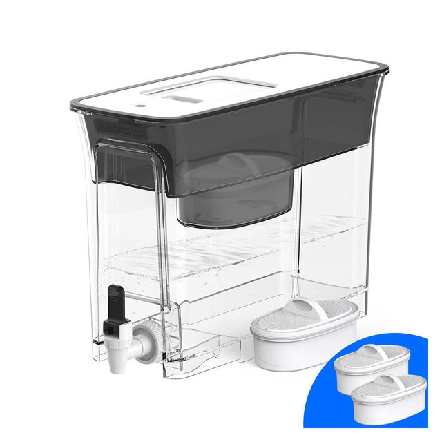 Waterdrop 35-Cup Slim Water Filter Dispenser, Large Capacity Water Filter Pitcher, 200gal Long-Life, Black, Extra WD-PF-01A Filter