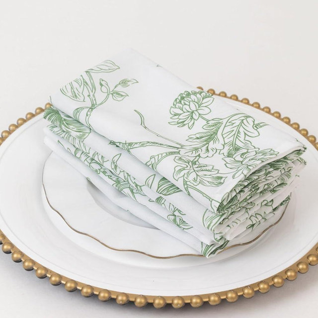 Efavormart 5-Pack French Toile Cloth Napkins – 17"x17" Dusty Sage Green and White Reusable Polyester Table Napkins in Floral Design for Events & Dining