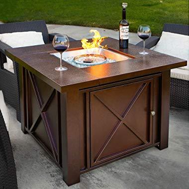 XtremepowerUS Premium Outdoor Patio Heaters LPG Propane Fire Pit Table Adjustable Flame Hammered Bronze Steel Finish