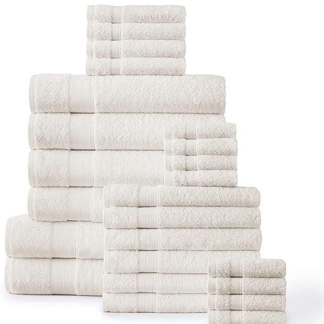 24 Piece 100% Ring Spun Cotton Bath Towel Set, Oversize Bath Sheet, Bath Towels, Hand Towels, Washcloths and Tip Towels-, Soft and Absorbent Bath Towels for Home, Bath, and Spa - Ivory
