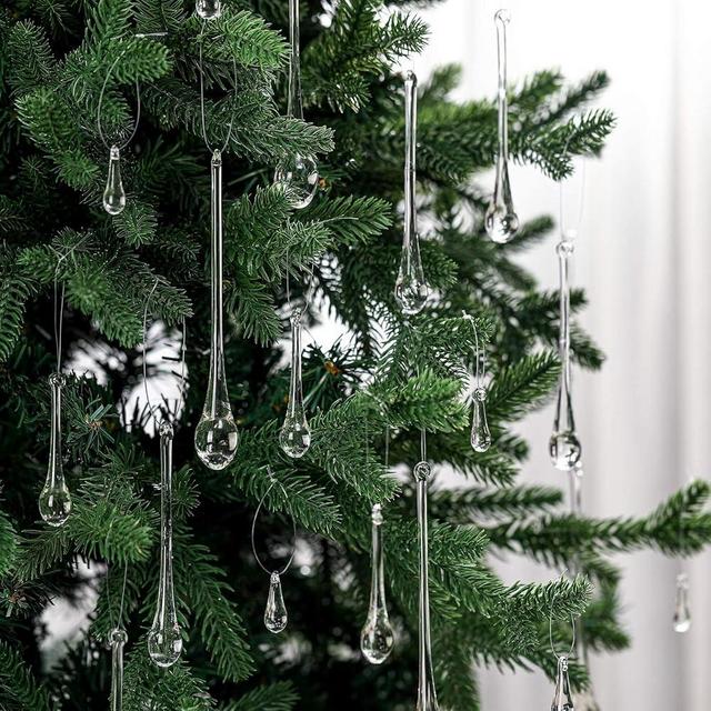 LOYIM 22 Pcs Glass Raindrop Ornaments Chandelier Crystals Teardrop Hanging Ornaments Clear Chandelier Drop Pendant Decorations for Christmas Tree Centerpieces Party Supplies (4 Medium Size)