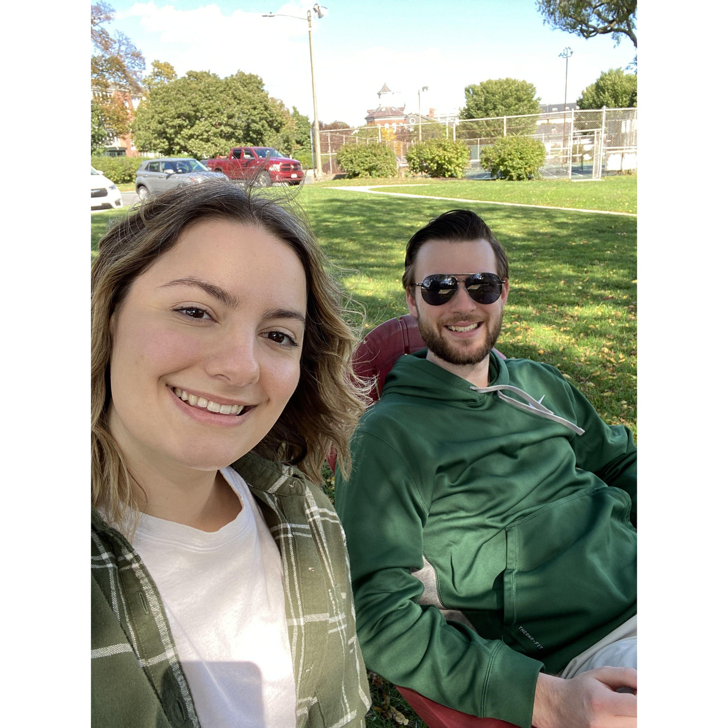 Hanging out at a park in Boston. We got to see the Celtics play that night!
