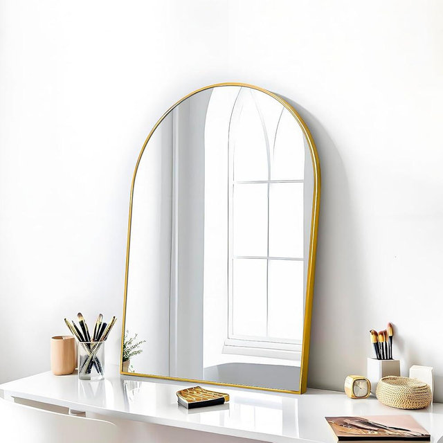 SCWF-GZ 24x16 Arch Mirror Rectangle Wall Mounted Metal Frame Mirrors for Entryway Bedroom Bathroom Living Room 24 16 inch Gold