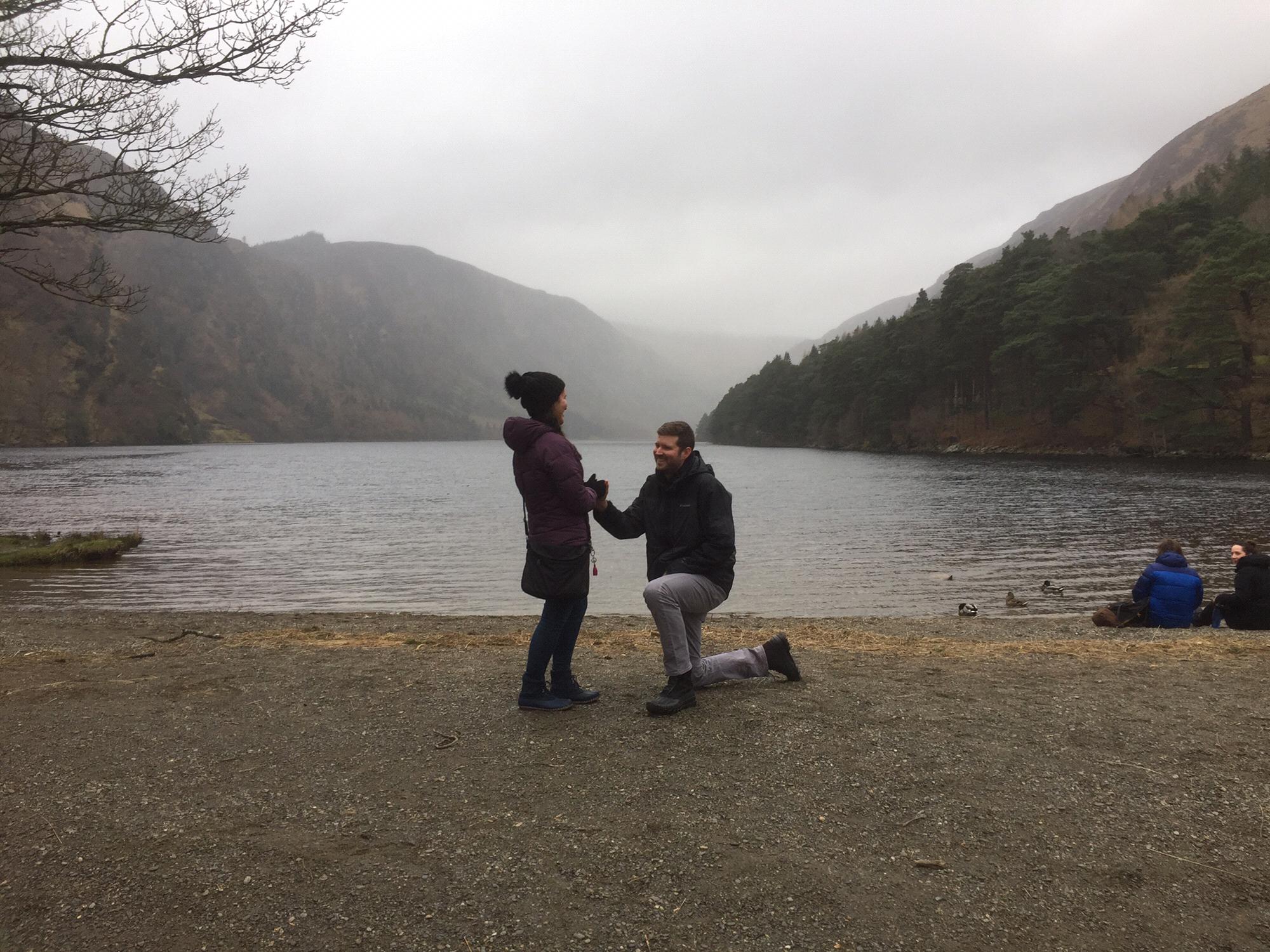 Evan proposed on February 16, 2019 at the upper lake in Glendalouch, County Wicklow, Ireland.