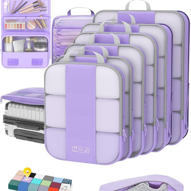 10 Set Compression Packing Cubes for Travel Essentials,Compressible Expandable Packing Cubes for Suitcase,OlarHike Luggage Organizer Bags for Travel,Handy Helper for Organizing Clothes(Light Purple)