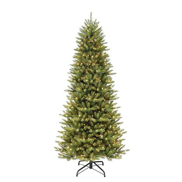 Puleo International 10 Foot Pre-Lit Slim Fraser Fir Artificial Christmas Tree with 900 UL Listed Clear Lights, Green