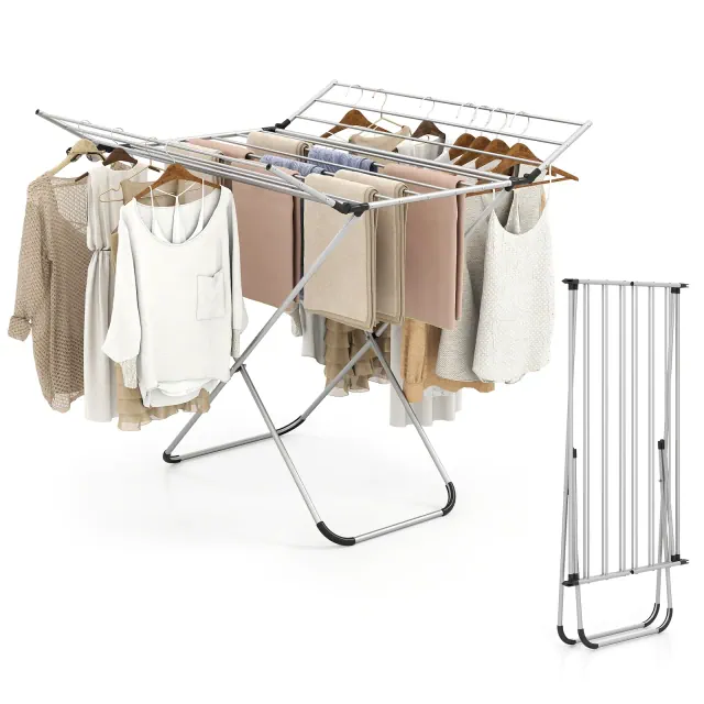 Costway Folding Aluminum Clothes Drying Rack w/2 Side Wings for Clothes Towels Underwear