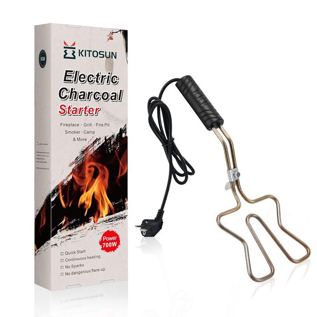 KITOSUN Electric Charcoal Starter 700W – Superior BBQ Grill Fireplace Coal Lighter Easy & Quick Ignite Briquettes |No Sparks or Flames | 304 Stainless Steel Coils Elements 5ft Long Cable (700W)