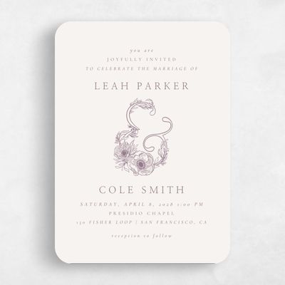 Purple Rounded Wedding Invitation - Fiora Portrait