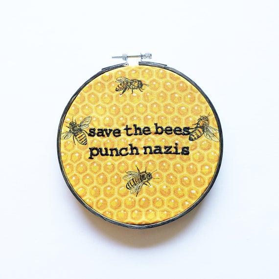 Save the Bees Punk Rock Homestead Anti-Fascist Embroidered Wall Decor