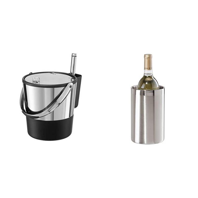 Oggi Insulated Ice Bucket, 4 Quart / 3.8 L, Stainless Steel, Black & Wine Cooler, Stainless Steel