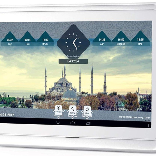 Ayine - 10.1 inch Tablet Azan/Adhan Muslim Prayer Clock, Full Color Digital Frame HD Display, for Home - Office - Desk, HD High Superior Sound Quality, HD Quality Quran Recitation, Digital Photo Frame