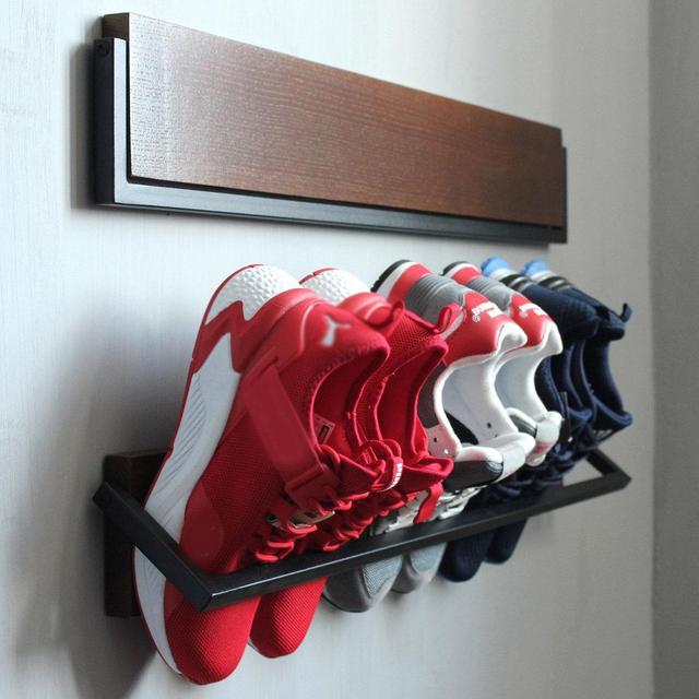 Wall mounted shoe rack | Shoe rack entryway | Industrial shoe shelf hallway decor | Reclaimed custom shoe rack |Outdoor shoe rack