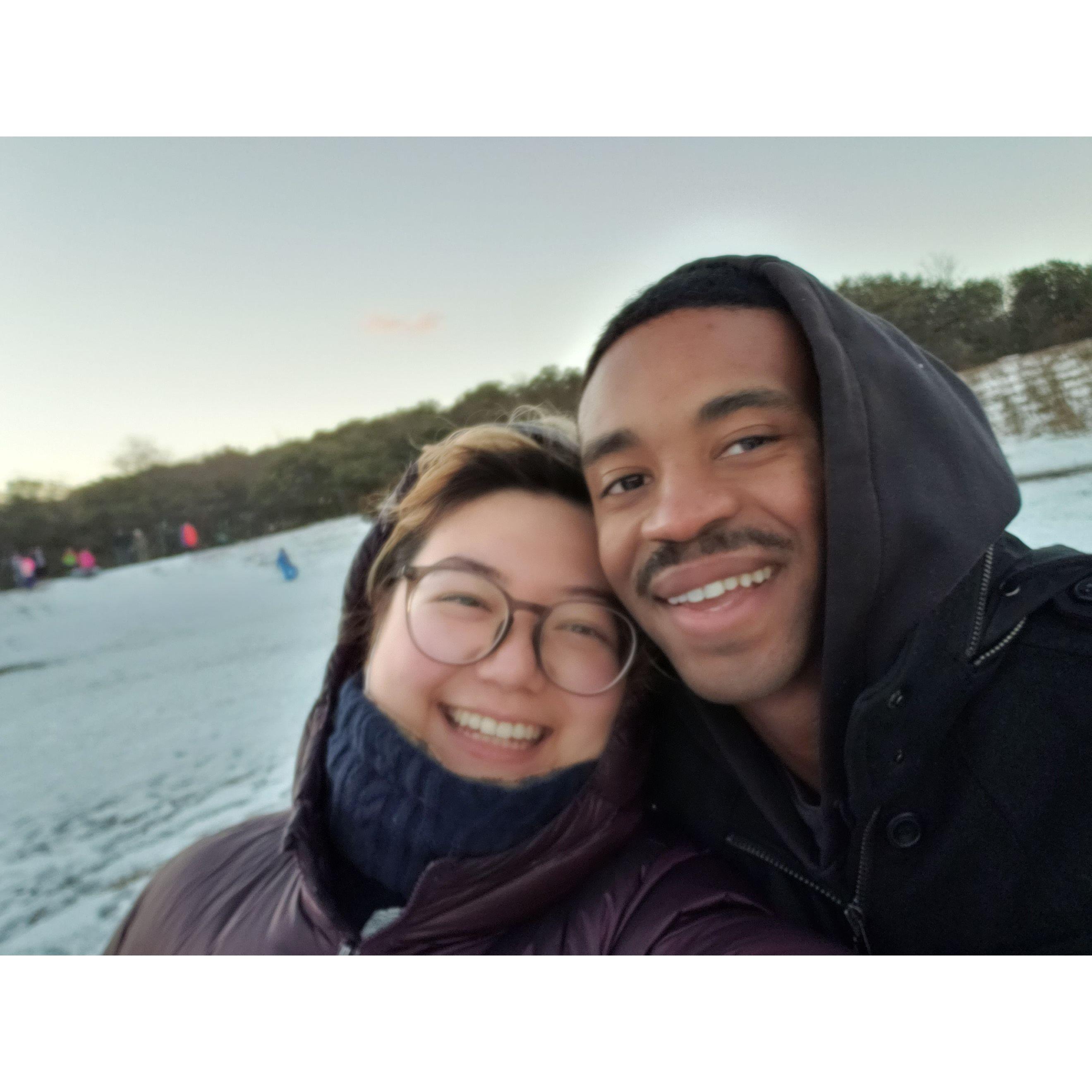 Our first time sledding in ocean view!