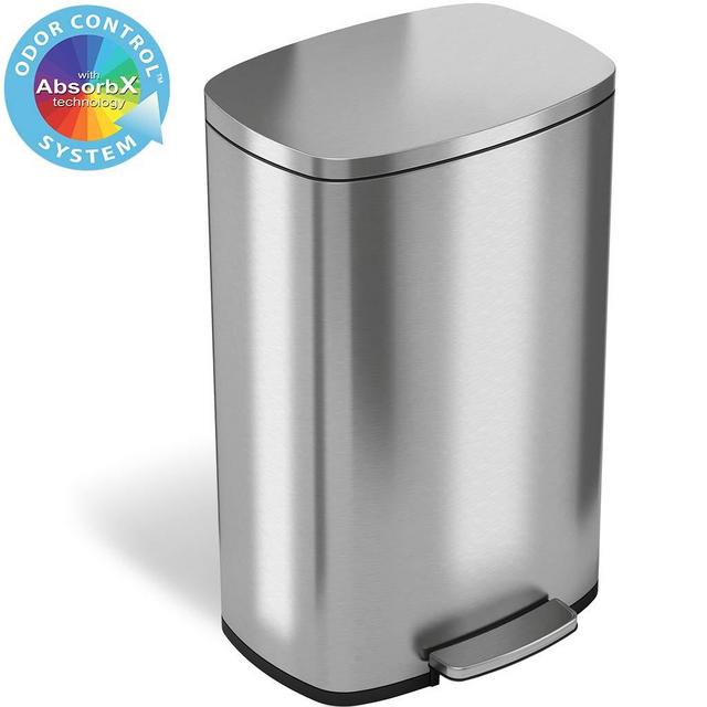 iTouchless SoftStep 13.2 Gallon Stainless Steel Step Trash Can with Odor Control System, 50 Liter Pedal Garbage Bin for Kitchen, Office, Home - Silent and Gentle Open and Close
