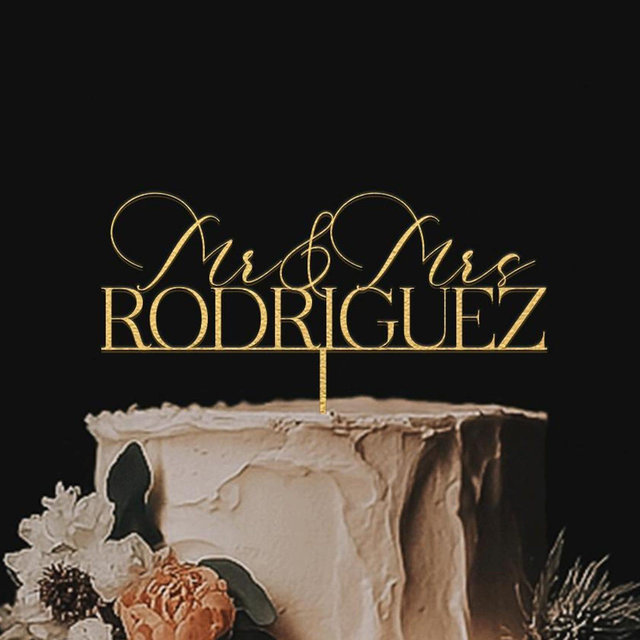 Gold Wedding Cake Topper, Personalized Cake Topper for Wedding, Mr Mrs Cake Topper, Anniversary Cake Topper, Custom Cake Topper