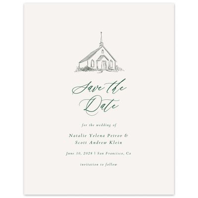 Forest, Green Wedding Digital Save the Date - Chapel Portrait