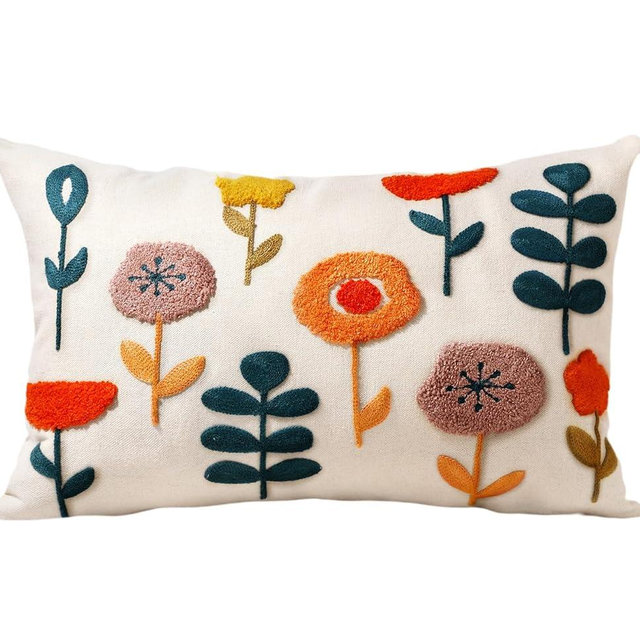 Kokaaee Embroidered Lumbar Pillow Covers - 20x12 Decorative Pillow Covers with Zipper Aesthetic Cute Design Boho Summer Cozy Throw Pillowcases for Living Room Couch Sofa Bed, Plants