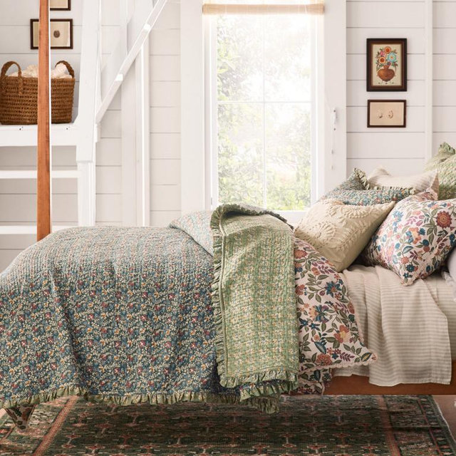 Provence Reversible Organic-Cotton Voile Quilt | Cyrpess Green-Sage, Queen