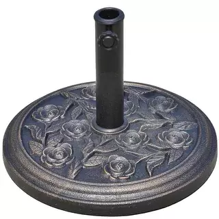 Outsunny 18" Round Decorative Resin Rose Floral Umbrella Pole Holder with Elegant Bronze Finish & Universal Coupler