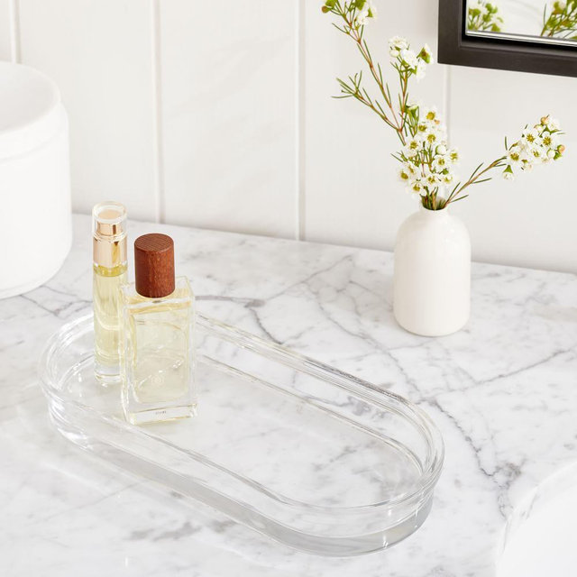 Apothecary Glass Bath Accessories, Clear, Tray