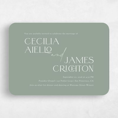 Green Rounded Wedding Invitation - Santiago Landscape