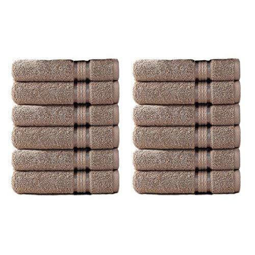 COTTON CRAFT - 12 Pack - Ultra Soft Extra Large Wash Cloths 12x12 Linen - 100% Pure Ringspun Cotton - Luxurious Rayon Trim - Ideal for Daily Use - Each Towel Weighs 2 Ounces