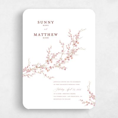 White Rounded Wedding Invitation - Sakura Portrait
